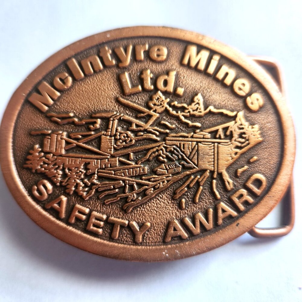 McIntyre Mines Ltd. Belt Buckle Safety Award Vintage Hitline USA Rare